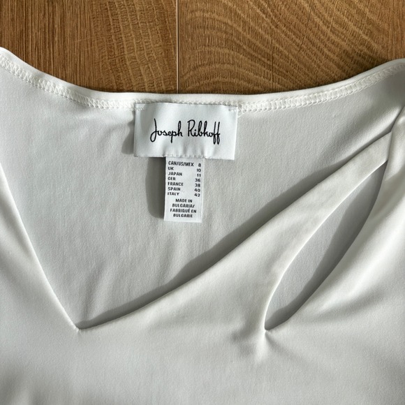 Joseph Ribkoff Women White Asymmetrical‎ Neckline 3/4 Sleeve Tunic Top Size 8 - Picture 4 of 6